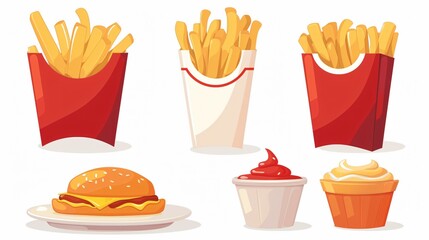 Crispy French Fries in Box and Potato Chips on Plate - Delicious Fast Food Imagery