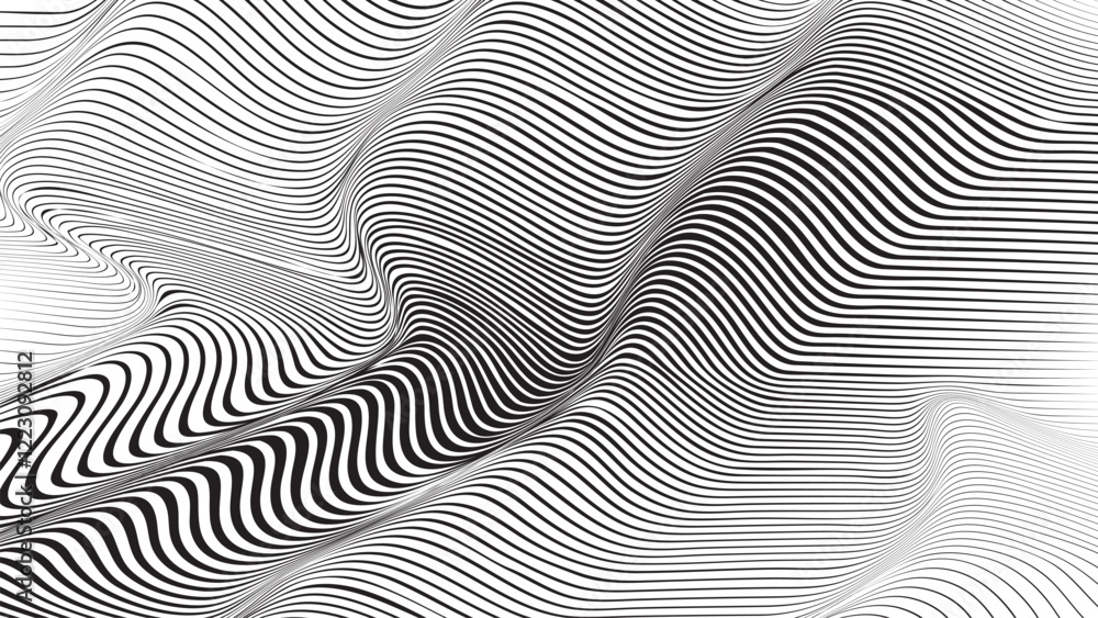Poster abstract flow lines background . optical illusion art .fluid wavy shape .striped linear pattern . op