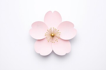 Delicate pink flower with golden stamen on a white background, perfect for spring-themed designs