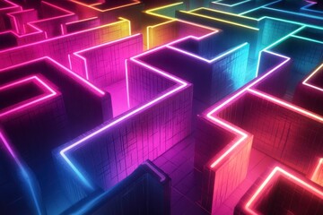 Fototapeta premium Neon Maze with Glowing Walls in Vibrant Colors and Intricate Design