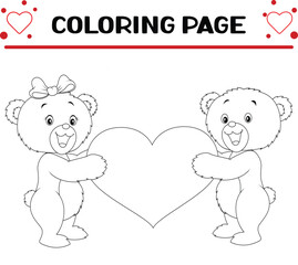 cute animals with red hearts coloring page for kids