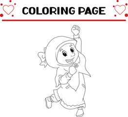 girl is excited ramadan eid al fitr coloring page for kids