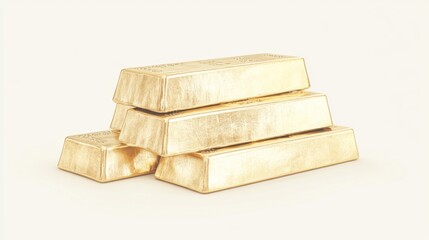Stack of four gleaming gold bars on white background.