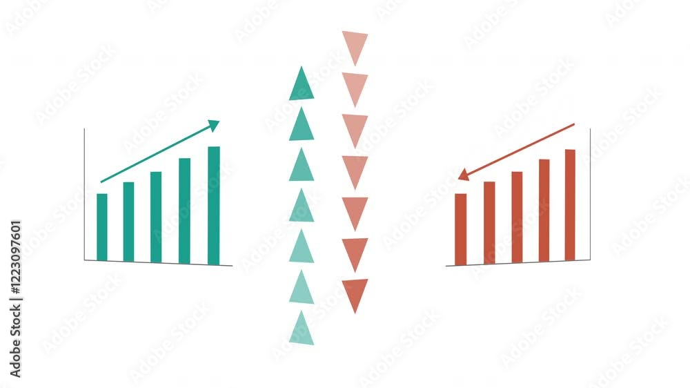 Poster compared bar charts and pointers showing upward and downward trends.