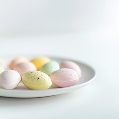 Easter chocolate eggs pastel colors. Easter traditional food. Spring colors. 