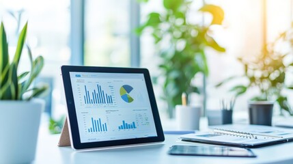 Fototapeta premium Green Office Productivity Analyzing Data with Tech