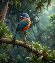 Obraz premium Bird perched on a branch of an epiphytic plant, uranomitra franciae, avian wildlife