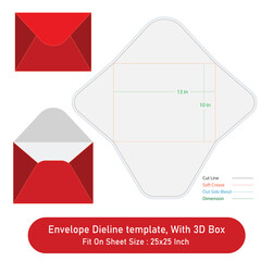 Envelope Size 13 x 10 in, Dieline template, With 3D Box, Vector File