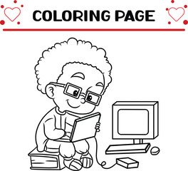 programmer is doing laptop coloring page for kids