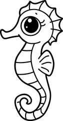 Cute Seahorse with Big Eyes and Striped Body, Marine Art, Ocean Life, Vector Illustration