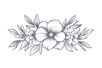 Elegant floral illustration featuring blooming flowers and lush leaves in a decorative arrangement