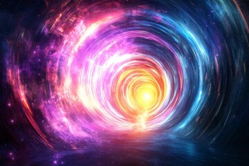 Fototapeta premium Colorful Cosmic Tunnel with Bright Center and Starry Background
