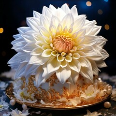 Romantic Birthday Cake with Big White Flower