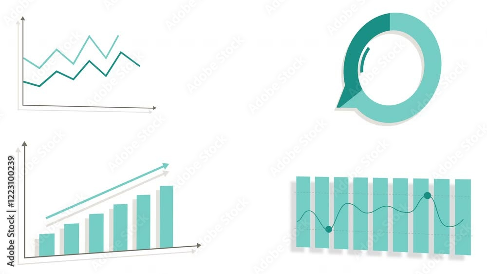 Poster charts and graphs growing and rotating on white background. graphic elements for marketing presentat