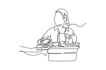 Payment activity concept. Single line draw design vector graphic illustration.	