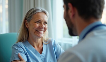 Obraz premium Doctor smiling at recovering patient