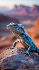 Vibrant Lizard on Rock in Desert