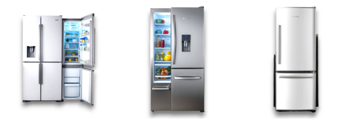 Various refrigerators isolated on a transparent background
