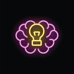 Neon sign of a brain with a lightbulb inside, representing the concept of an idea