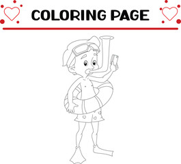 swimmer with swimming goggles is holding debit card coloring page for kids