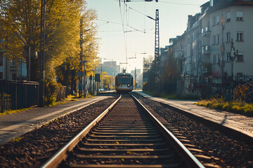 Fototapeta premium Railway Tracks and Power Lines in a Scenic Rural Landscape