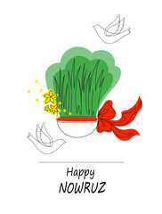 Happy nowruz doodle hand drawn banner. Holiday greeting card. vector flat  illustration.