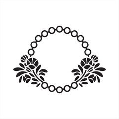 Circular Floral Frame with Delicate Blossoms Monochrome isolated Vector Design on White Background