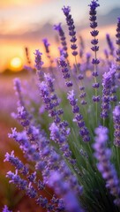 Fototapeta premium Lavender Flowers in Full Bloom at Sunset