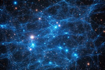 Cosmic Network of Glowing Blue Lines and Distant Starry Background