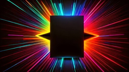 A black square with a colorful light coming out of it