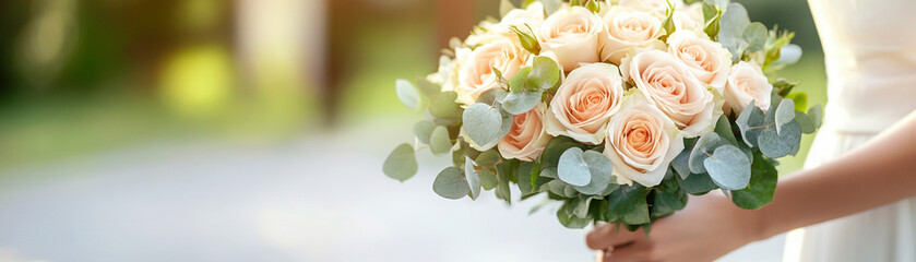 A beautiful bouquet of roses held in a hand, perfect for weddings or celebrations.