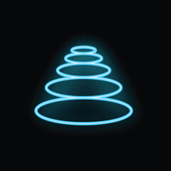 Glowing blue neon sign of stacked stones is representing the concept of balance and harmony