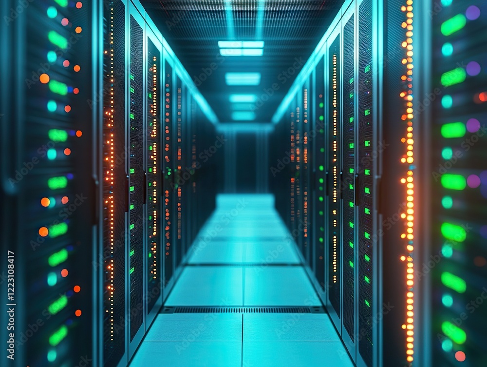 Poster data center operations high-tech facility digital infrastructure modern environment perspective effi