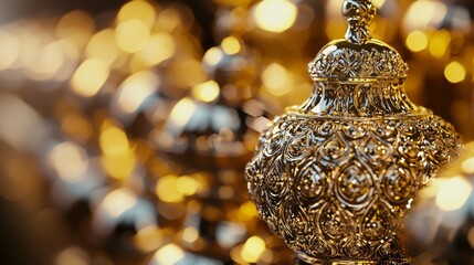 Fototapeta premium Vintage ornate perfume bottle with golden embellishments