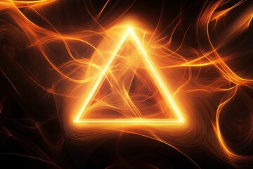 Glowing Triangle Shape with Dynamic Orange and Yellow Flames Background