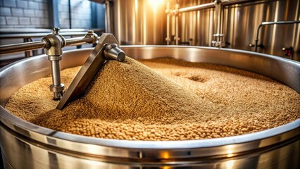 Close-up of hops and yeast in a brewery mash tun, yeast, brewery, beer ingredients, brewing process