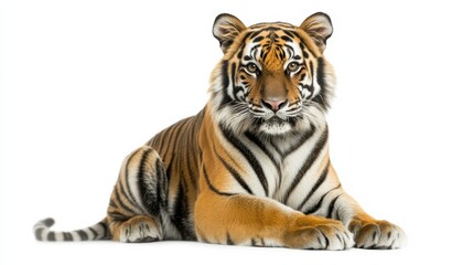 Majestic bengal tiger posing against white background