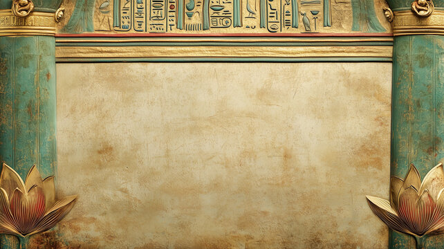 Ancient Egypt concept background with empty copy space. Antique Egyptian horizontal banner. Digital painting in photo style. AI artwork.