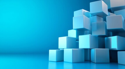 Obraz premium Abstract 3D cubes stacked on a blue minimalist background