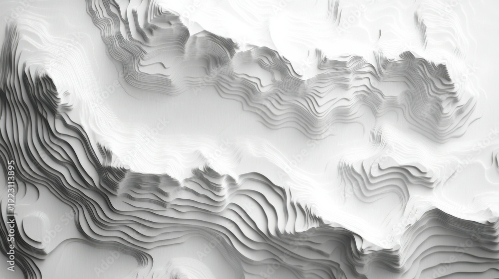 Poster abstract black and white topographic pattern with wavy lines and layers
