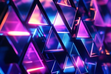 Colorful Neon Triangles with Reflections in a Digital Background
