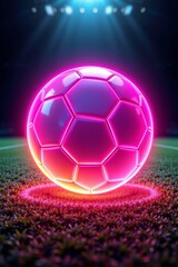 Fototapeta premium a soccer ball on a field with bright lights