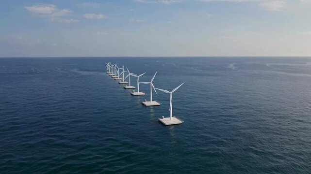 Renewable energy initiative at offshore wind farm showcasing massive turbines in open waters