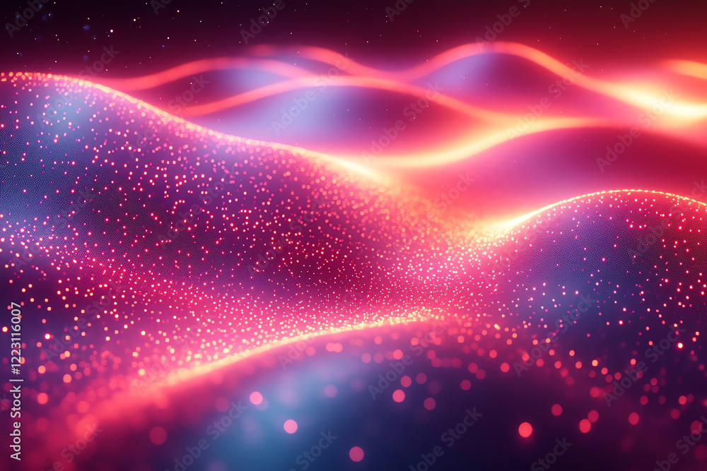 Poster a mesmerizing abstract background featuring flowing waves of vibrant colors and sparkling particles,