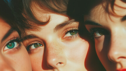 Vintage 70s Style Closeup of Three Beautiful Women.