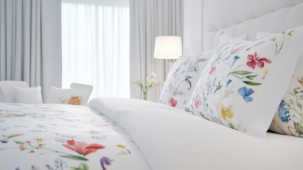 Floral Bed Linen: Delicate floral pattern adorns this luxurious bedding set, inviting a sense of tranquility and serene beauty to any bedroom.