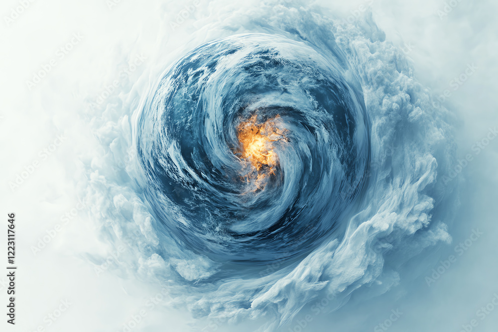 Poster a stunning visual of a swirling vortex, merging elements of water and fire in a dramatic display of 