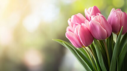Fototapeta premium A bunch of pink tulips are in a vase