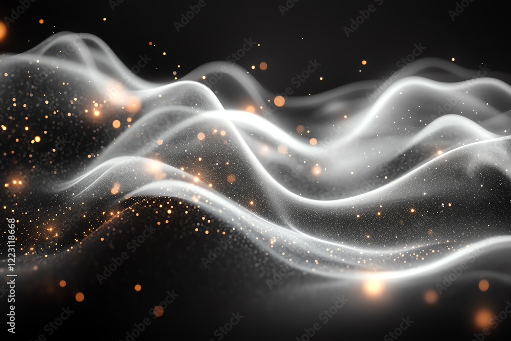Fototapete an ethereal wave of soft, flowing lines dances across a dark backdrop, interspersed with sparkling p