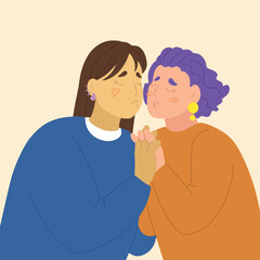 Fototapeta premium Colorful Valentine's Day gender-diverse cute couples. Hand drawn LGBTQ concept in modern flat vector illustration style.